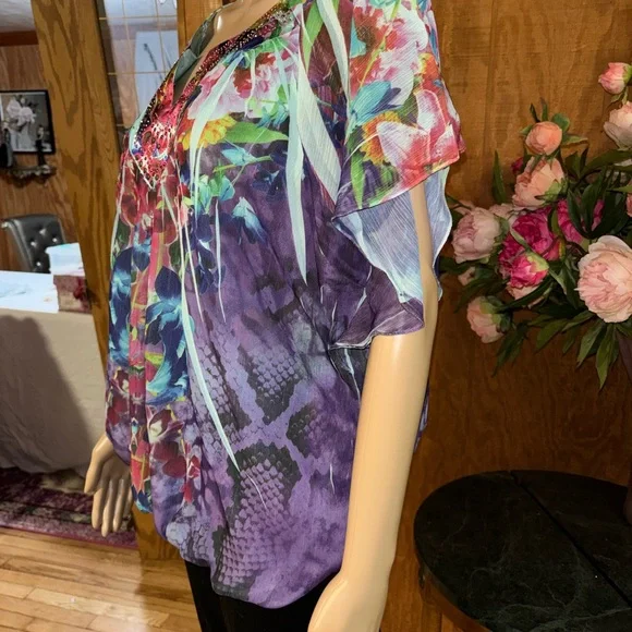 Dressbarn Colorful Floral Blouse 1X - Picture 4 of 9